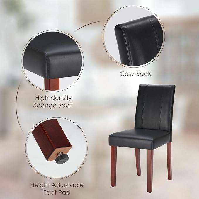 Soohow Upholstered Set of 2 with Solid Wood Legs Armless Indoor Dining Room, Kitchen Table Parson Chairs, Black Leather - LeafyLoom