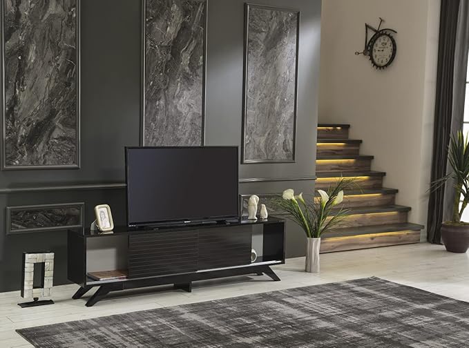 NicBex TV Stand for 60 Inch TV Modern TV Media Console Table with 2 Sliding Door Cabinet 2 Shelves,Entertainment Center with Storage for Living Room,67 Inch,Black - LeafyLoom