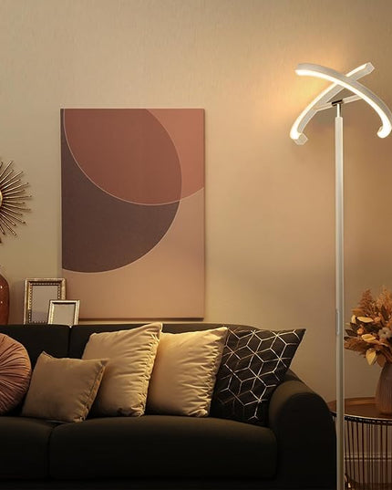 FIMEI Split Floor Lamp, Bright Modern LED Standing Lamp, Stepless Dimming and 4 Color Temperature, Eye-Protection Reading Standing Light for Living Room Bedroom Office, Touch&Remote Control, White - LeafyLoom