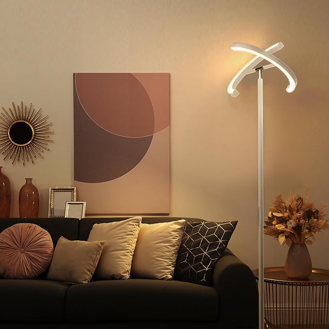 FIMEI Split Floor Lamp, Bright Modern LED Standing Lamp, Stepless Dimming and 4 Color Temperature, Eye-Protection Reading Standing Light for Living Room Bedroom Office, Touch&Remote Control, White - LeafyLoom