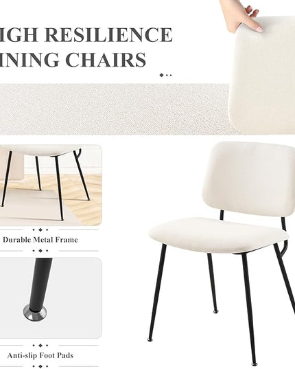 COLAMY Modern Upholstered Dining Chairs Set of 4, Fabric Dining Room Chairs Accent Diner Chair Stylish Kitchen Chairs with Solid Metal Legs, Cream - LeafyLoom