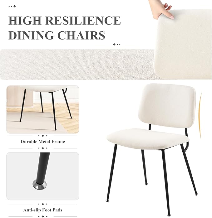 COLAMY Modern Upholstered Dining Chairs Set of 4, Fabric Dining Room Chairs Accent Diner Chair Stylish Kitchen Chairs with Solid Metal Legs, Cream - LeafyLoom