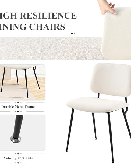 COLAMY Modern Upholstered Dining Chairs Set of 6, Fabric Dining Room Chairs Accent Diner Chair Stylish Kitchen Chairs with Solid Metal Legs, Cream - LeafyLoom