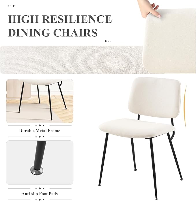 COLAMY Modern Upholstered Dining Chairs Set of 2, Fabric Dining Room Chairs Accent Diner Chair Stylish Kitchen Chairs with Solid Metal Legs, Cream - LeafyLoom