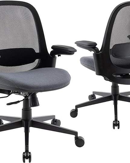 Ergonomic Mesh Office Chair, Mid Back Computer Executive Desk Chair with 3D Armrests, Slide Seat, Tilt Lock and Lumbar Support-Black/Grey - LeafyLoom