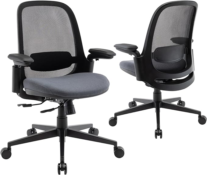 Ergonomic Mesh Office Chair, Mid Back Computer Executive Desk Chair with 3D Armrests, Slide Seat, Tilt Lock and Lumbar Support-Black/Grey - LeafyLoom