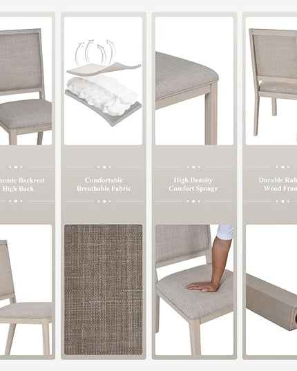 COLAMY Wood Dining Chairs Set of 6, Mid Century Modern Upholstered Kitchen Chairs,19 Inch Fabric Dining Chair with Back for Kitchen Dining Room,Ivory - LeafyLoom