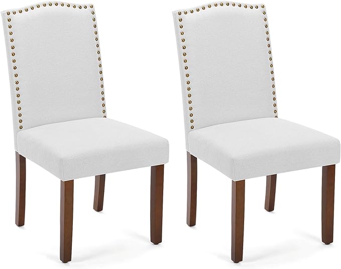 DUMOS Dining Chairs Set of 2, Fabric Dining Room Chairs, Upholstered Parsons Chairs with Nailhead Trim & Wood Legs, Kitchen Side Chair for Dining Living Room,Bedroom - Grey - LeafyLoom