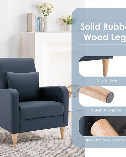 COLAMY Modern Upholstered Accent Chair Armchair with Pillow, PU Leather Reading Living Room Side Chair,Single Sofa with Wood Legs, L-Blue - LeafyLoom