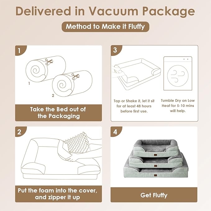 EHEYCIGA Orthopedic Dog Beds for Large Dogs, Waterproof Memory Foam Large Dog Bed with Sides, Non-Slip Bottom and Egg-Crate Foam Large Dog Couch Bed with Washable Removable Cover, Greyish Green EHEYCIGA