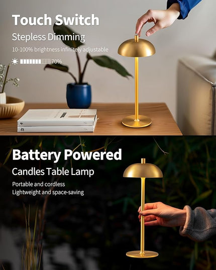 Cordless LED Table Lamp Set of 2, Modern Portable Desk Lamp, 3 Color Stepless Dimming Built-in Rechargeable Battery Lights, for Bedroom, Patio, Outdoor, Restaurant, Bedside Night Lamp(Gold) - LeafyLoom