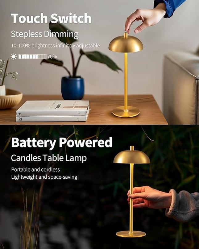 Cordless LED Table Lamp Set of 2, Modern Portable Desk Lamp, 3 Color Stepless Dimming Built-in Rechargeable Battery Lights, for Bedroom, Patio, Outdoor, Restaurant, Bedside Night Lamp(Gold) - LeafyLoom