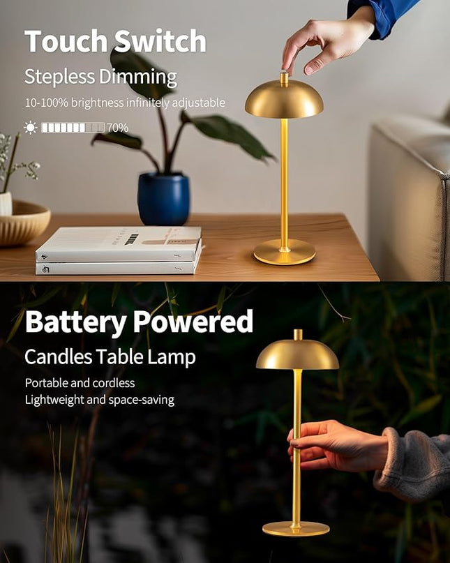 Cordless LED Table Lamp Set of 2, Modern Portable Desk Lamp, 3 Color Stepless Dimming Built-in Rechargeable Battery Lights, for Bedroom, Patio, Outdoor, Restaurant, Bedside Night Lamp(Gold) - LeafyLoom
