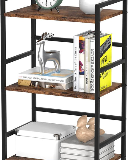 DOMYDEVM Small Bookshelf with Storage Organizer Shelf 3-Tier Wood Book Shelves with Metal Frame for Home Office, Bedroom, Living Room, Rustic Brown Bookshelf - LeafyLoom