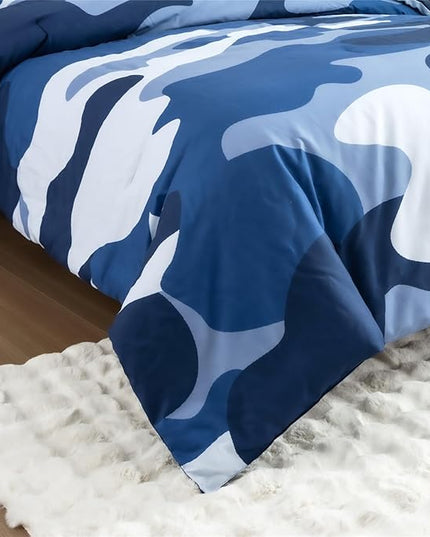 Meeting Story Camouflage Bedding Set, Colorful Pattern Style Comforter Set, 3 PCS One Comforter Two Pillowcases Two Sheets in One Bag, All Season Bedspread for Teens Adults (Navy,King - LeafyLoom