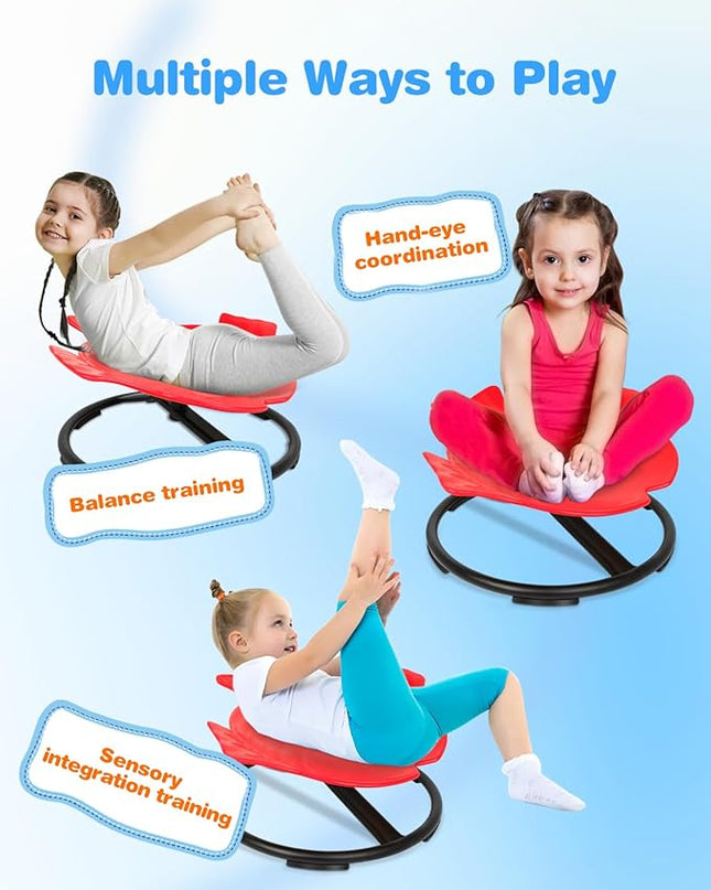 Autism Kids Swivel Chair, Spinning Chair, Sit and Spin Spinning Stool for Child Aged 3+, Red Sensory Toys Wobble Chair Training Child's Body Coordination Ability Relieve Motion Sickness Symptoms - LeafyLoom