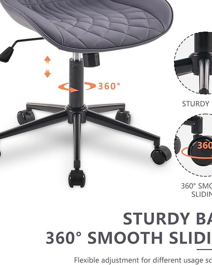 YOUNIKE Desk Chair with Wheels Armless Office Chair Swivel Rolling Task Chair with Back Upholstered Faux Leather Computer Chair Height Adjustable Modern Widened Seat Dusty Blue - LeafyLoom