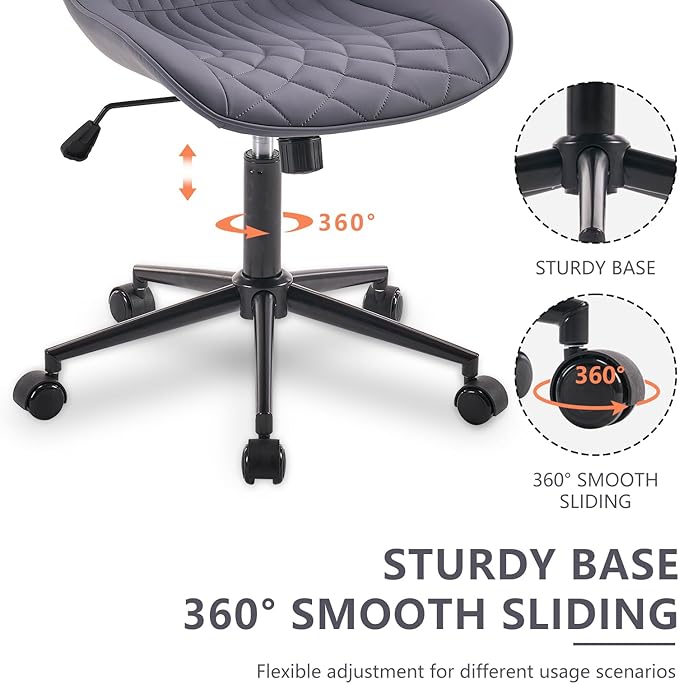 YOUNIKE Desk Chair with Wheels Armless Office Chair Swivel Rolling Task Chair with Back Upholstered Faux Leather Computer Chair Height Adjustable Modern Widened Seat Dusty Blue - LeafyLoom