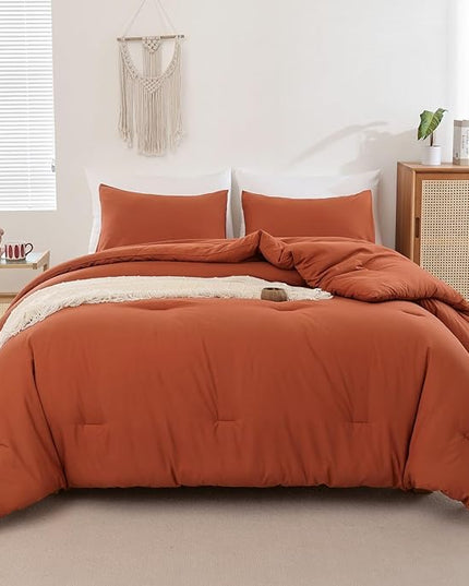 ROSGONIA Full Size Comforter Sets for Girls Boys Teens Burnt Orange,3pcs(1 Boho Comforter & 2 Pillowcases) Terracotta Dorm Bedding Kids Comforter Sets - LeafyLoom