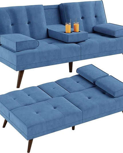 Shintenchi Futon Sofa Bed, Convertible Couch Bed Loveseat, Modern Futon Recliner Sleeper, Small Lazy Futon Set for Living Room, Office, Apartment, Blue - LeafyLoom