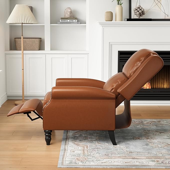 STARY Faux Leather Pushback Recliner Chair for Living Room Bedroom RV, Yellow Brown - LeafyLoom