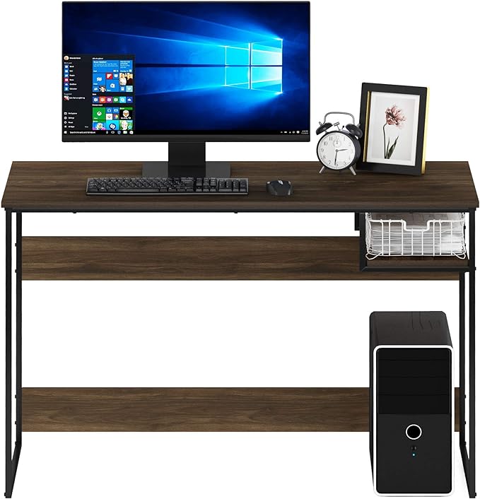 FURINNO Moretti Lifestyle Study Desk, 45 Inches, Columbia Walnut - LeafyLoom