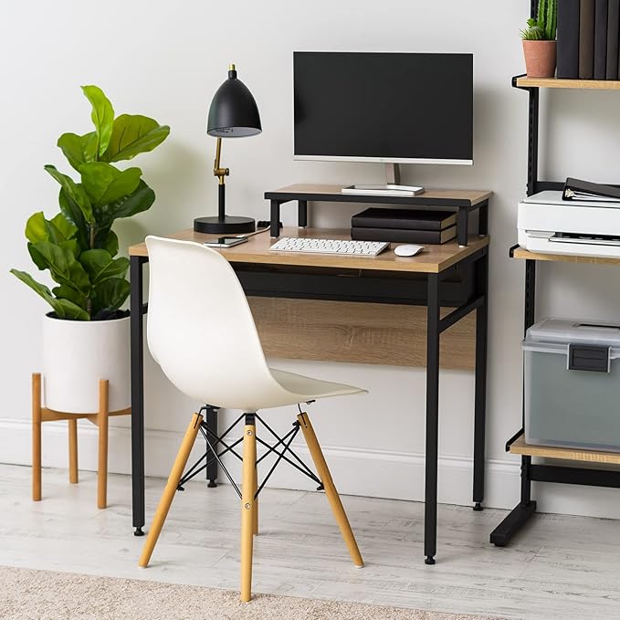 IRIS OWDN-8862 Computer Desk with Organizer, Monitor Stand, and Cable Tray, 31" - Rustic, Wood - LeafyLoom