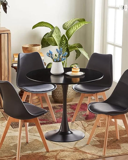Round Dining Table Small Black Kitchen Table 31.5" in Tulip Design Modern Pedestal Table for Small Space Dining Room 2 to 4 Person - LeafyLoom