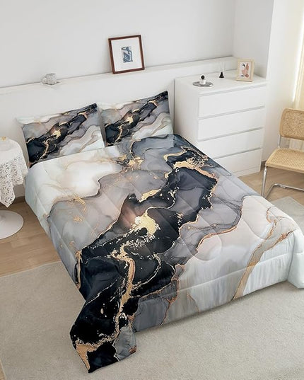 Erosebridal Black Marble Bedding Set Full,Black and Grey Marble Comforter Set Men Teens Boys Modern Gray Orange Abstract Art Tie Dye Down Comforter Kids Gothic White Gold Marble Duvet Insert Soft - LeafyLoom