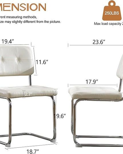 Forevich Mid Century Modern Dining Chairs Set of 4, Leather Kitchen Dining Room Side Chairs Upholstered Armless Accent Chairs with Metal Chrome Legs for Living Room, Bedroom White - LeafyLoom