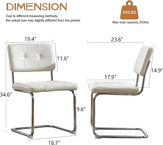 Forevich Mid Century Modern Dining Chairs Set of 4, Leather Kitchen Dining Room Side Chairs Upholstered Armless Accent Chairs with Metal Chrome Legs for Living Room, Bedroom White - LeafyLoom