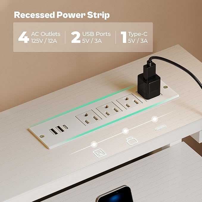 Gaming Desk with 6 Drawers, Computer Desk with LED Lights Power Outlets and Type-C, 47 Inch Office Desk with Storage, Monitor Stand, Writing Desk Work Desk Home Office, Bedroom, Study, White - LeafyLoom