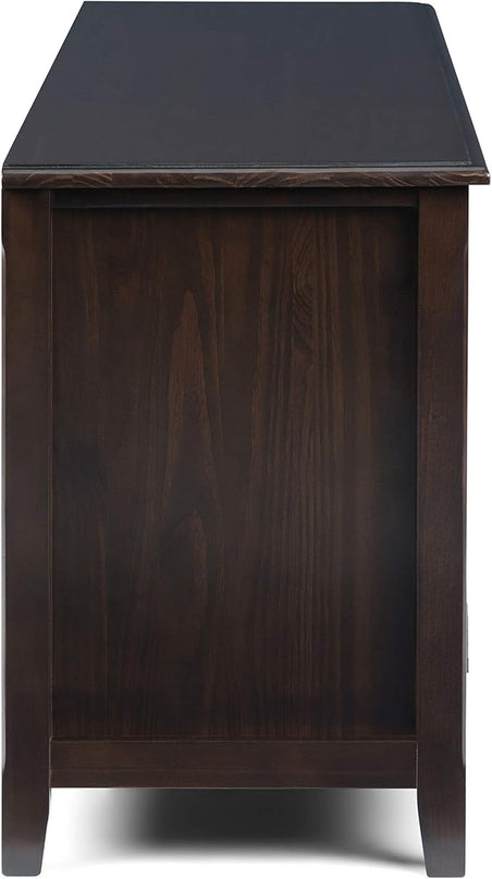 SIMPLIHOME Burlington SOLID WOOD Universal TV Media Stand, 72 inch Wide, Traditional, Living Room Entertainment Center with Storage, for Flat Screen TVs up to 80 inches in Mahogany Brown - LeafyLoom