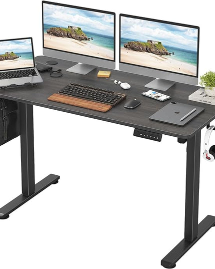 STARY Electric Memory Preset 48 x 24 Inches Adjustable Height Computer Workstation Sit Stand Home Office Desk with Splice Board, 4824, Abner Walnut Desktop/Black Frame - LeafyLoom