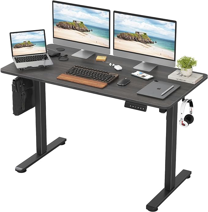 STARY Electric Memory Preset 48 x 24 Inches Adjustable Height Computer Workstation Sit Stand Home Office Desk with Splice Board, 4824, Abner Walnut Desktop/Black Frame - LeafyLoom