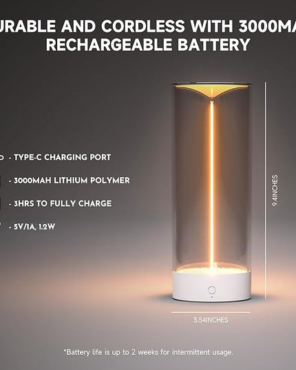 Minimalist Desk Lamp Cordless Table Lamps LED Rechargeable Modern Nightstand Lights Dimmable with 3 Levels for Gaming, Home Office, Bedroom, Living Room, Kitchen, Bar, Restaurant - LeafyLoom