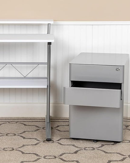 Flash Furniture Warner Modern 3-Drawer Mobile Locking Filing Cabinet with Anti-Tilt Mechanism and Hanging Drawer for Legal & Letter Files, Gray, Set of 1 - LeafyLoom