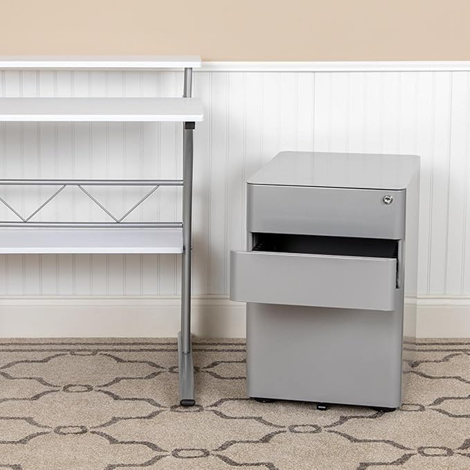 Flash Furniture Warner Modern 3-Drawer Mobile Locking Filing Cabinet with Anti-Tilt Mechanism and Hanging Drawer for Legal & Letter Files, Gray, Set of 1 - LeafyLoom