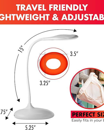 Mito Red Light - Red Light Lamp - Portable & Flexible Red Table Lamp - Cordless Lamp, Rechargeable Reading Lamp - Red Light Reading Light - Red Light for Bedroom & Desk - LeafyLoom