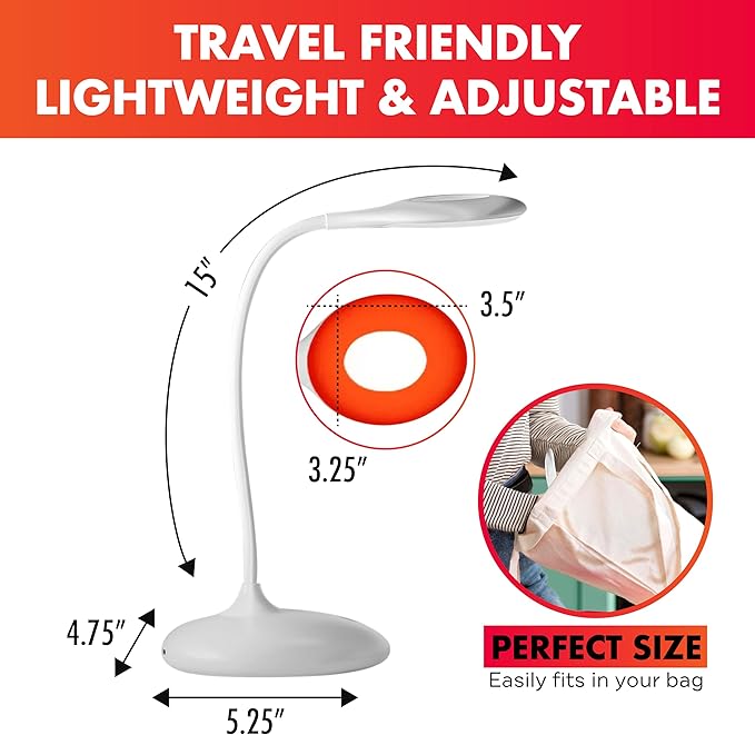 Mito Red Light - Red Light Lamp - Portable & Flexible Red Table Lamp - Cordless Lamp, Rechargeable Reading Lamp - Red Light Reading Light - Red Light for Bedroom & Desk - LeafyLoom