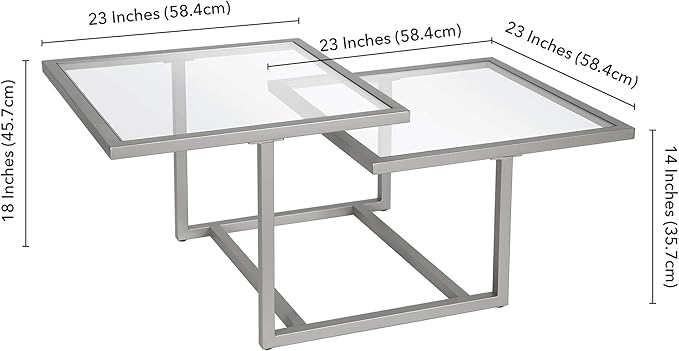 Henn&Hart 43" Wide Square Coffee Table in Nickel, Modern coffee tables for living room, studio apartment essentials - LeafyLoom
