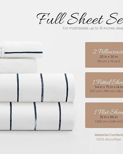 Linen Market 4 Piece Full Bedding Sheet Set (Navy Blue Stripes) - Sleep Better Than Ever with These Ultra-Soft & Cooling Bed Sheets for Your Full Size Bed - Deep Pocket Fits 16" Mattress - LeafyLoom