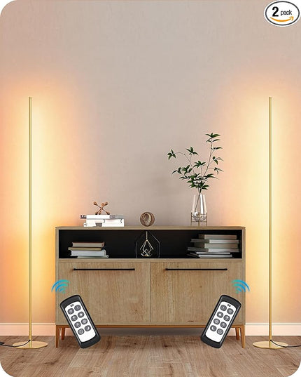 EDISHINE LED Corner Floor Lamp, Set of 2 Minimalist Dimmable Light with Remote, 57.5" Tall Standing Lamp for Living Room, Bedroom, Home Office, 7 Color Temperature 2700-6000K (Gold) - LeafyLoom