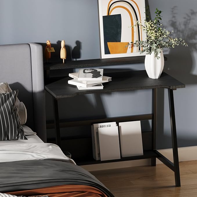 Computer Home Office Desk, 31.5" Desk for Small Spaces with Storage Shelf,Small Computer Desk with Monitor and Bookshelf, Modern Simple Style Laptop Desk - LeafyLoom