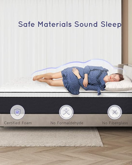 King Mattress 14 Inch, King Mattresses Hybrid Spring Mattress in a Box, King Size Foam Innerspring Mattress with Motion Isolation & Pressure Relief for King Bed Frames, Medium Soft, White Grey - LeafyLoom