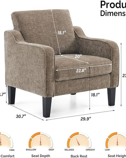VINGLI Accent Chairs Set of 2 Living Room Chairs Light Brown Reading Chair for Bedroom Scooped Arm Chair Mid Century Modern Accent Chairs Upholstered Comfy Chair for Apartment, Waiting Room - LeafyLoom