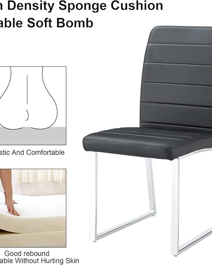 Dining Chairs Set of 4 Modern Faux Leather High Back Dining Room Kitchen Chairs with Silver Metal Legs,Chairs for Dining Room, Kitchen,Living Room, and Restaurants,Black - LeafyLoom