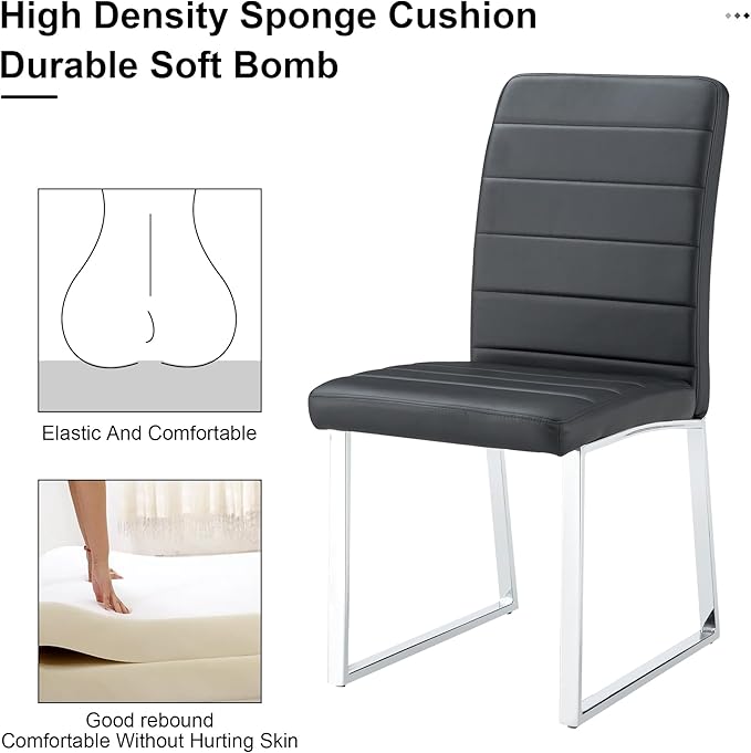 Dining Chairs Set of 4 Modern Faux Leather High Back Dining Room Kitchen Chairs with Silver Metal Legs,Chairs for Dining Room, Kitchen,Living Room, and Restaurants,Black - LeafyLoom