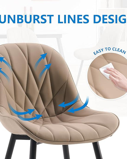 YOUNIKE Dining Chairs Set of 2, Khaki Comfy Padded Kitchen Chairs, Armless Modern Faux Leather Upholstered Dining Room Chairs, Elegant Dinning Chairs Side Chairs, Loads up to 300LBS - LeafyLoom