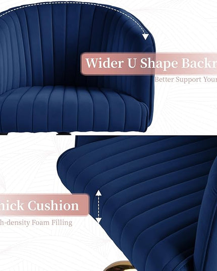 ROWHY Comfy Office Desk Chair, Velvet Swivel Desk Chairs with Wheels, Modern Office Computer Chair with Gold Base, Adjustable Wide Vanity Rolling Chair for Bedroom, Study, Navy Blue - LeafyLoom